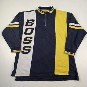 Vintage Boss Polo Shirt Mens 2XL Multicolor Colorblock 1/4 Zip Long Sleeve